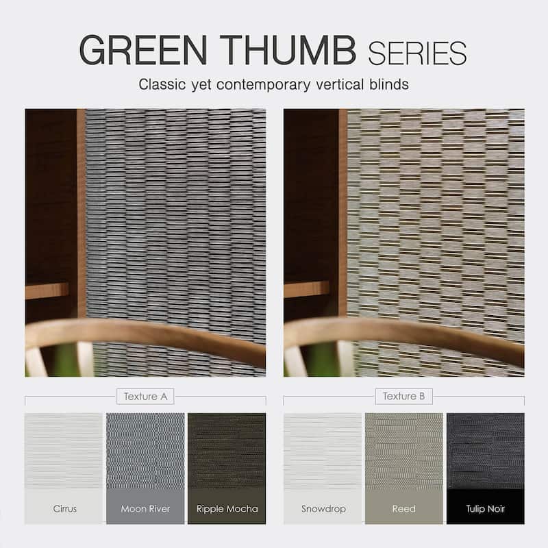 GoDear Design Natural Woven Adjustable Sliding Panel Track Blinds, Vertical Blinds, Earth Tone Color, 45.8"- 86" W x 96" L