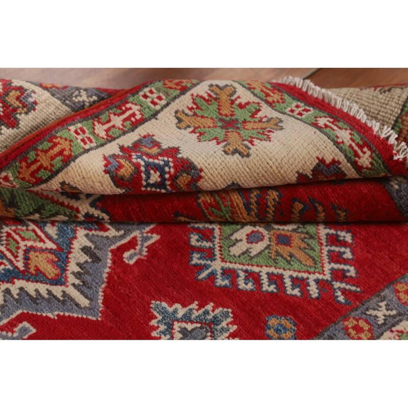 Red Kazak Oriental Accent Rug Hand-Knotted Wool Carpet - 3'5" x 4'11"