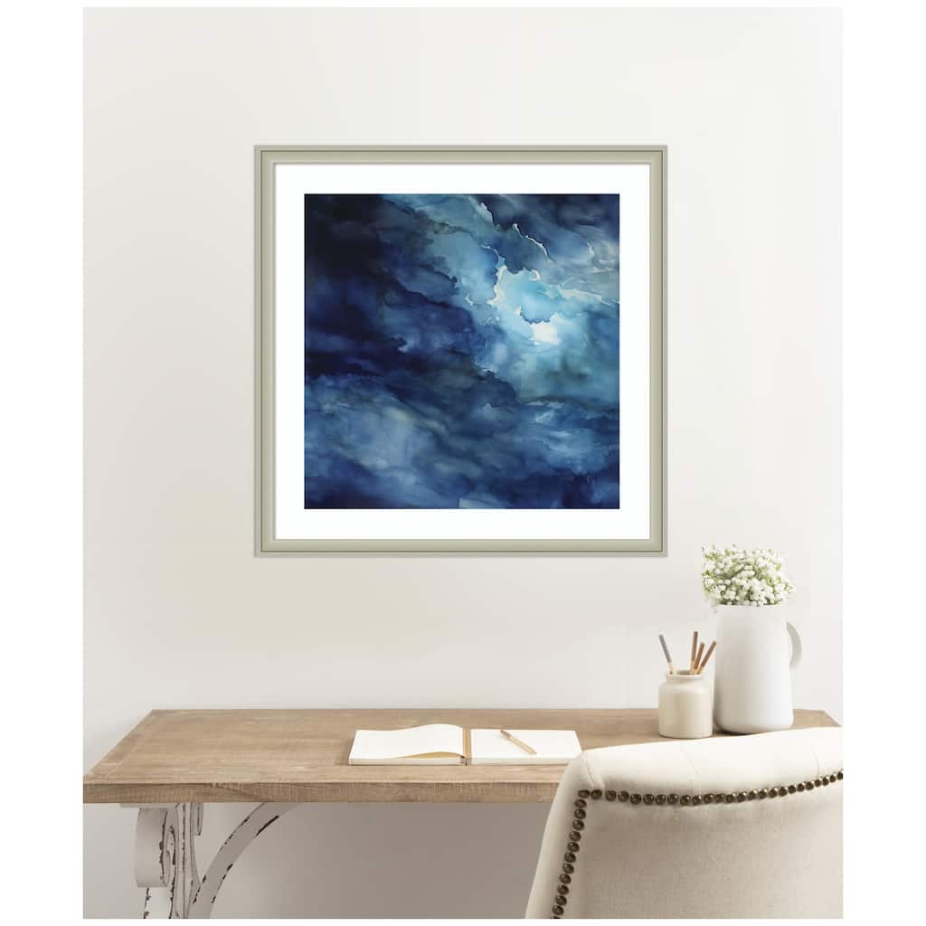 Kate and Laurel Framed Art Rich Blue Watery Abstract by The Creative Bunch Studio