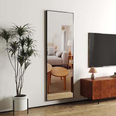 Roomfitters Wall-Mounted Full-Length Mirror with Black Aluminum Frame, 65"x23" Vanity or Decorative Mirror, Black