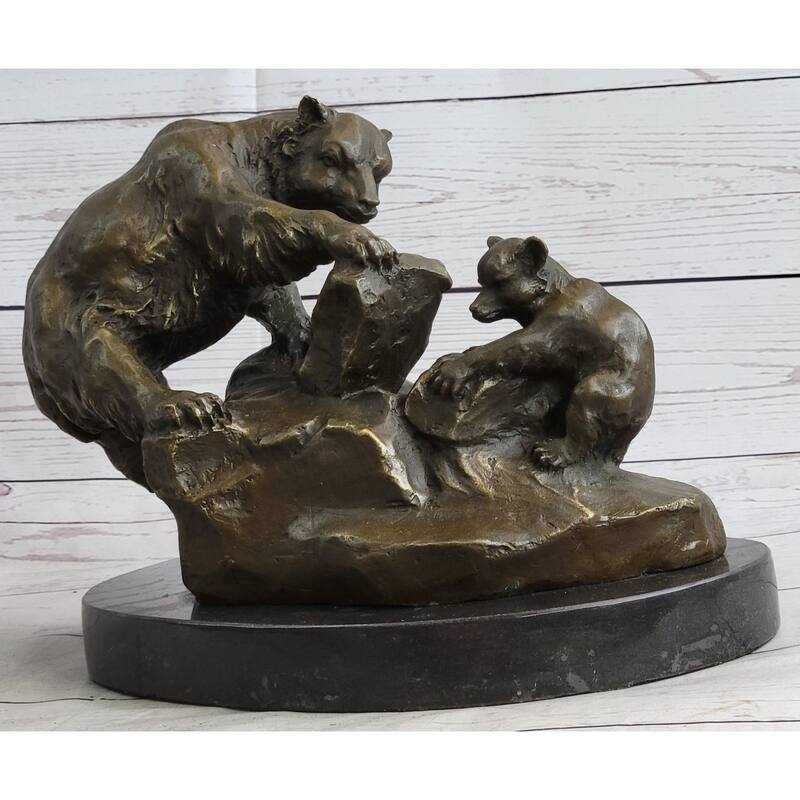 Bear Cubs Playing - Bronze Metal Sculpture Statue Wildlife Lodge Cabin Decor Signed Art
