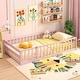 preview thumbnail 32 of 36, Twin Size Kids Wood Montessori Floor Bed with Door and Fence