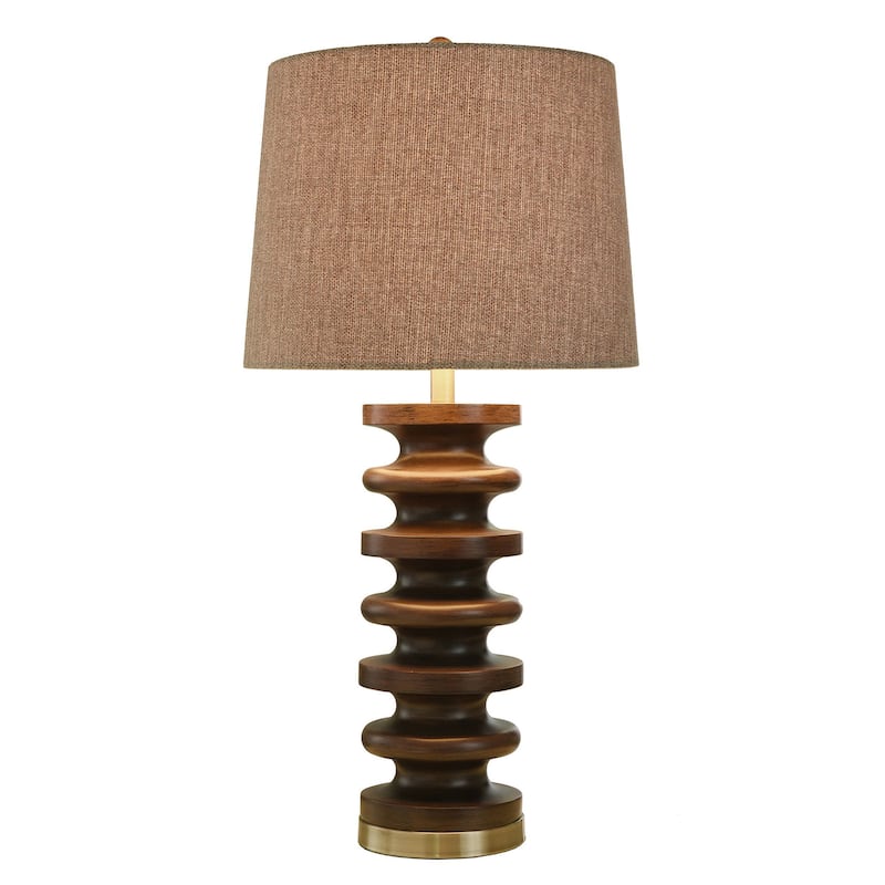 Walnut Ridge Table Lamp - Fishbone Polyresin and Aged Brass Body - Heathered Brown Shade
