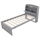preview thumbnail 9 of 8, Twin Size LED Platform Bed with Trundle, Wooden Bed with Storage Headboard, Kid's Bed with Drawers, LED and USB Outlets, Grey
