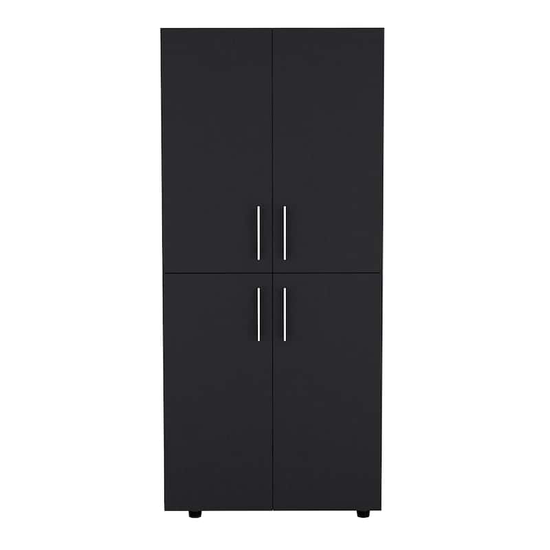 31.5" Modern Four-Door Armoire with Six Shelves and Two Hanging Rods for Bedroom