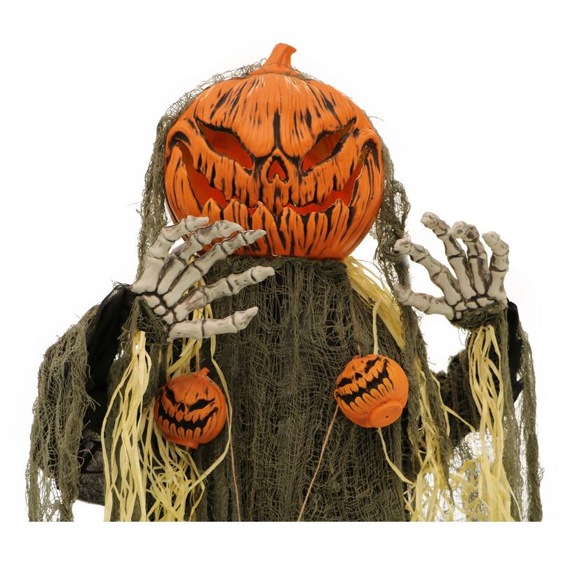 Life-Size Poseable Pumpkin Man with Lights, Indoor/Covered Outdoor Halloween Decoration