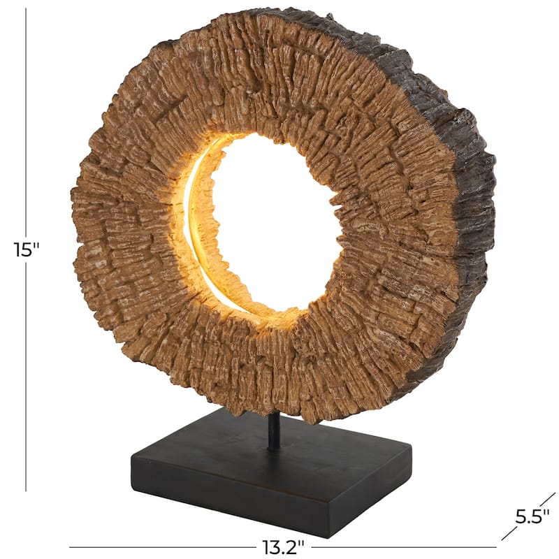 Resin or Polystone Live Edge Table Lamp with Round Cutout and Black Base - Brown - Roche River Decor