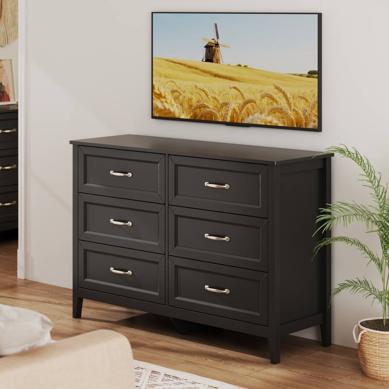 43.3" W 6 Drawer Dresser, Wood Storage Closet Dressers Chest of Drawers for Bedroom