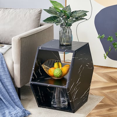 25" Modern Hexagonal Coffee Table with Stand-up Design and Multi-hole Design for Living Room