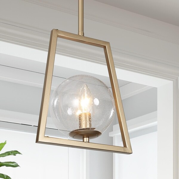 Laluz Modern Farmhouse 1 Light Gold Pendant Abstract Geometric Dimmable Kitchen Island Light with Glass Globe L9 inch W5.5 inch h10 inch Size L9