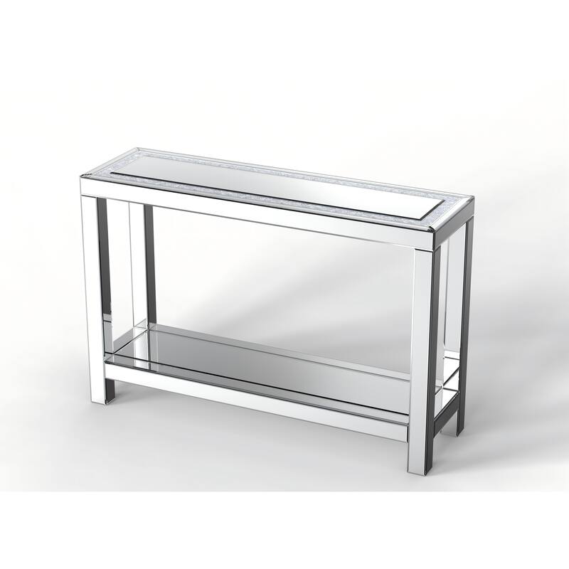HomeRoots 47" Silver Mirrored Glass And Faux Crystals Console Table With Shelf - 47.24' X '31.5' X '13.78