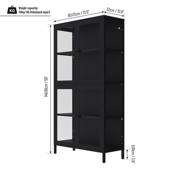 Black 4 Storage Cabinet w/ Adjustable Shelves Sideboard Bookshelf - Bed ...