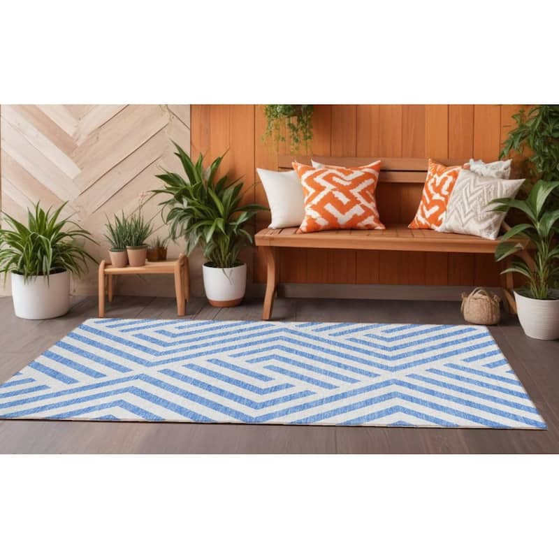 Cane Abstract Shapes Weather Resistant Versatile Elegance Outdoor Rug - 8' Runner - Multi