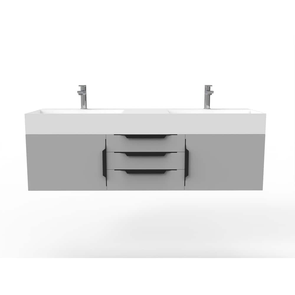 Amazon 60" Wall Mounted Bathroom Vanity Set w/ White Top