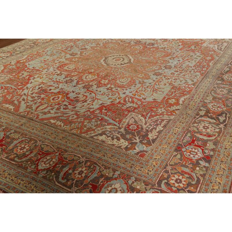 Hand Knotted Oriental 100% Wool Carpet Traditional Medallion Oranges & Rust Tabriz Area Rug - 14' 10'' X 11' 3''