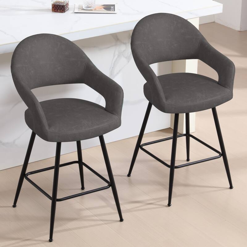 26" Velvet/ Faux Leather Counter Height Swivel Bar Stools Set of 2/4 - 39.2"H x 20.4"W X 22"D