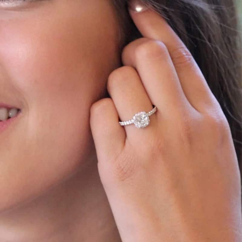 Auriya 14k Gold Cushion-cut Halo Diamond Engagement Ring 1 1/2ctw Certified (H-I, I1-I2)