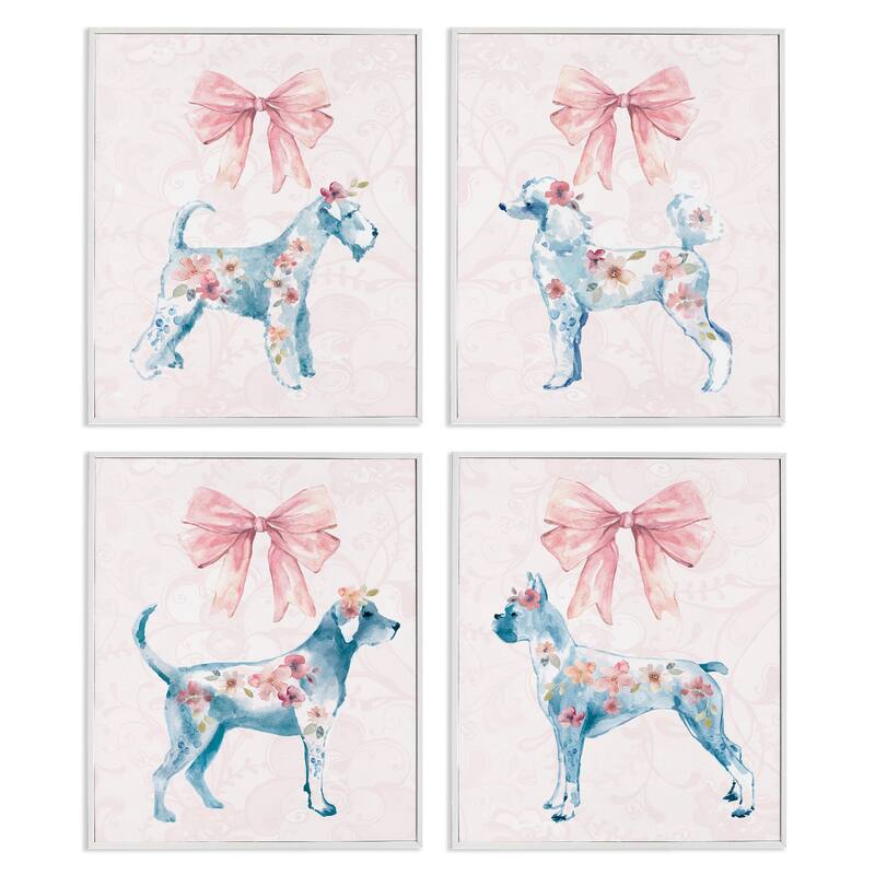 Stupell Chic Stylish Pastel Dogs Framed Giclee Art Design By Carol Robinson (Set of 4) - 16 x 20 - White