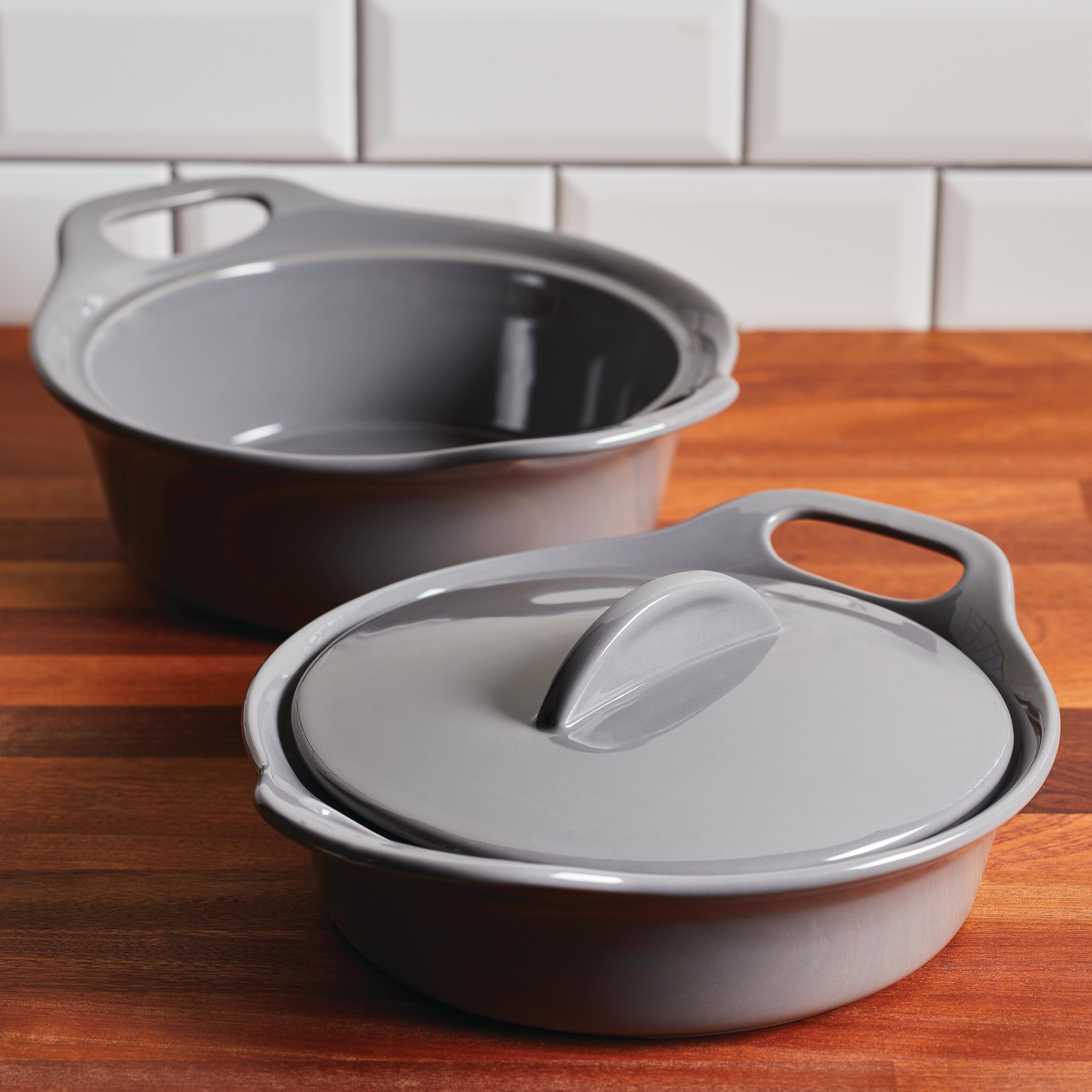 Rachael Ray Ceramic Casserole Bakers with Shared Lid Set, 3-Piece, Red