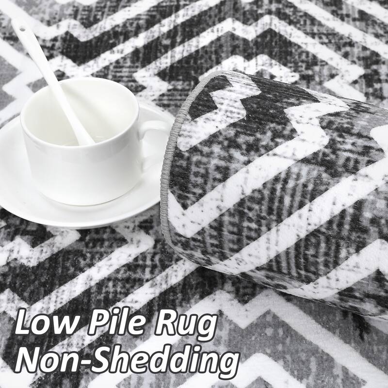 Geometric Area Rugs for Living Room Bedroom Distressed Washable Accent Rug Non-Slip Low Pile Carpet