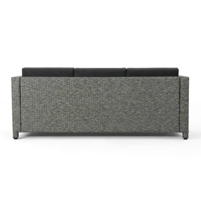 Roomfitters Outdoor Sofa with All-Weather Wicker, Removable Cushions, 3-Seater Patio Couch, Black+Grey