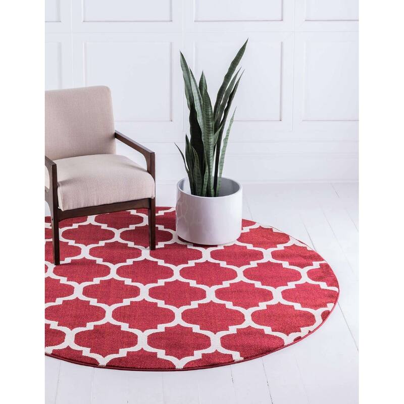 Contemporary Akiva Collection Area Rug - 12'2" Round - Red