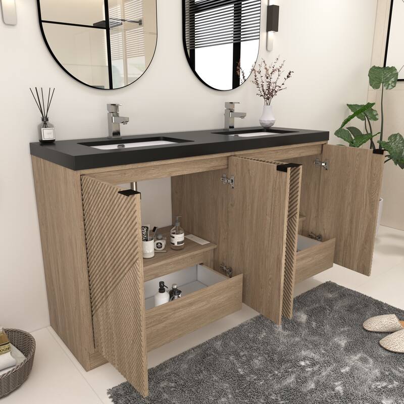 Milano 60" Freestanding Bathroom Vanity with Double Black Acrylic Sink