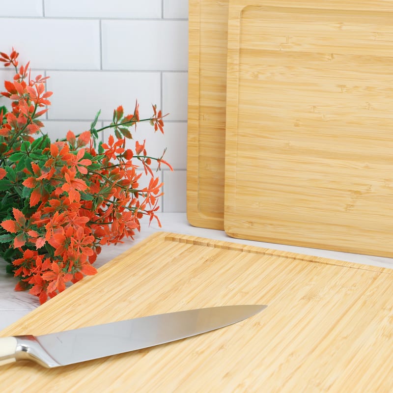 MegaChef 3 Piece Bamboo Cutting, Prep and Serving Boards with Slanted Juice Groove