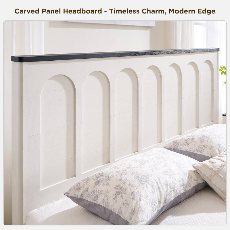 Modern King Size Bed Frame, 52" Tall Arched Recessed Headboard