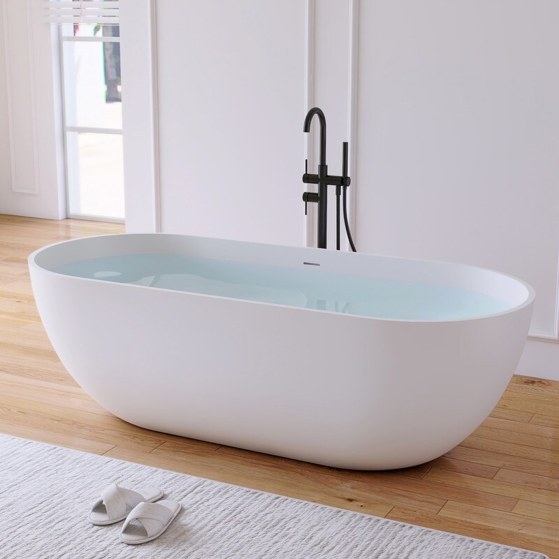 Alvana 69'' Freestanding Bathtub Solid Surface Soaking Tubs - On