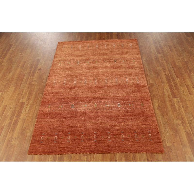 Hand Knotted Oriental 100% Wool Carpet Tribal Animal Pictorial Oranges & Rust Gabbeh Area Rug - 7' 6'' X 5' 1''