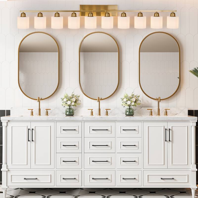 65" Gold Bathroom Vanity Light - Milky Glass - Wall Sconce for Bedroom, Hallway