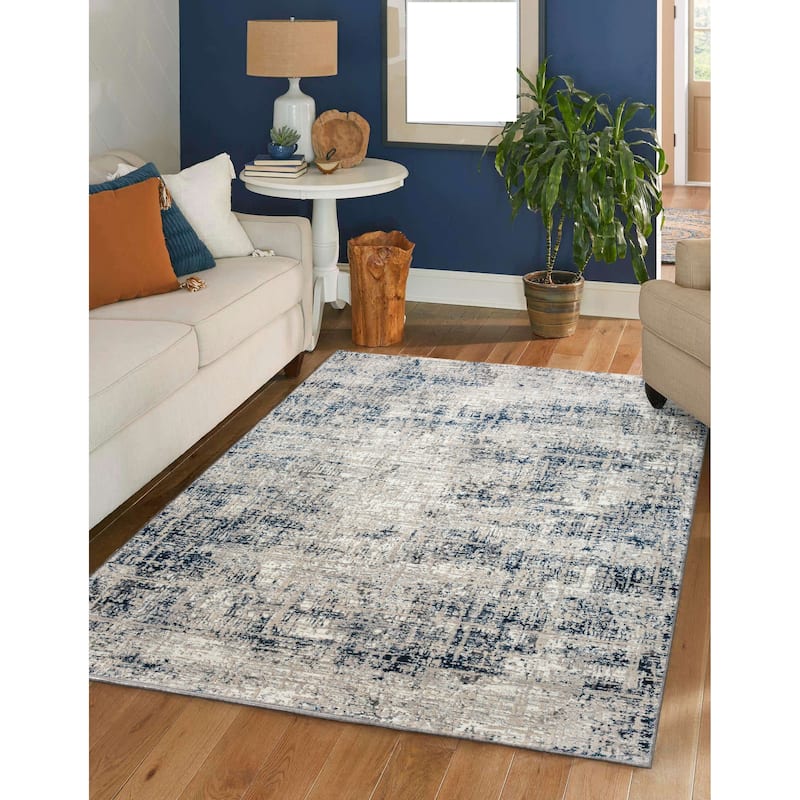 Admire Home Living Lucio 1241 Transitional Striated Area Rug - 5'3" X 7'3" - Blue