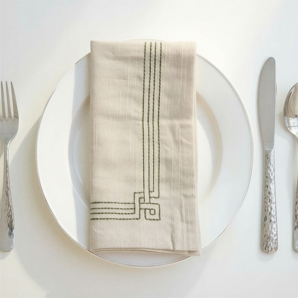 4-Piece Cotton Napkin Set with Embroidery - 18.0"L x 18.0"W x 0.25"H