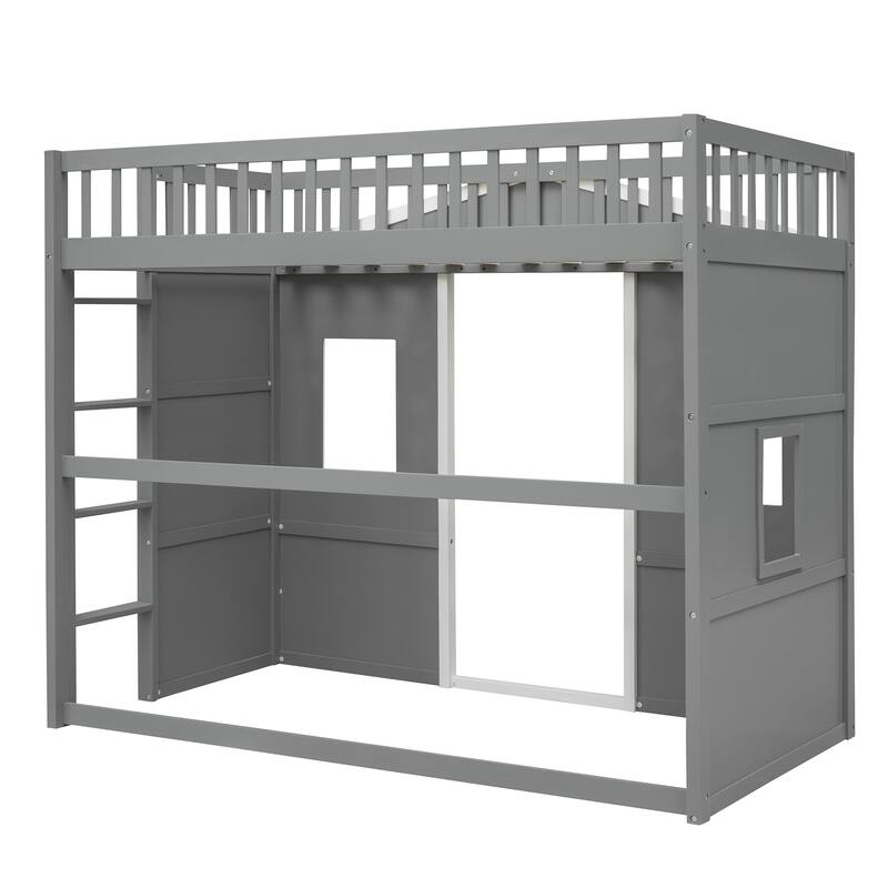 Solid Wood House Loft Bed with Ladder for Kids