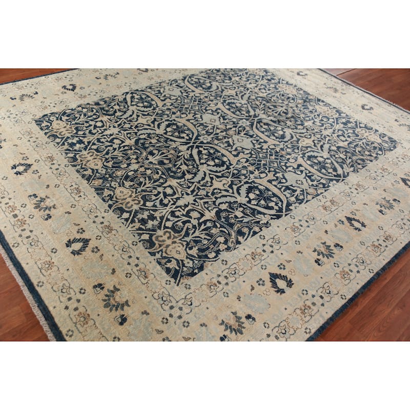 Hand Knotted Oriental 100% Wool Carpet Traditional All-Over Navy Blue & Blues Ziegler Area Rug - 9' 9'' X 8' 3''