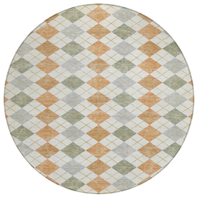 Machine Washable Indoor/ Outdoor Modern Plaid Chantille Rug