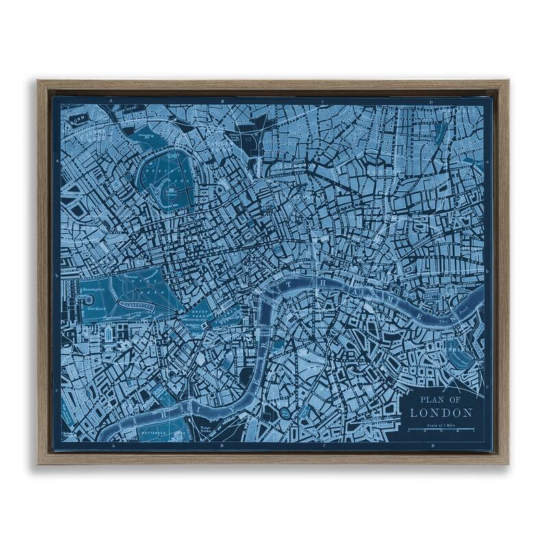 Stupell Blue Detailed London Map Framed Floater Canvas Wall Art Design By Phillipa Katz - 21 x 17 - Brown