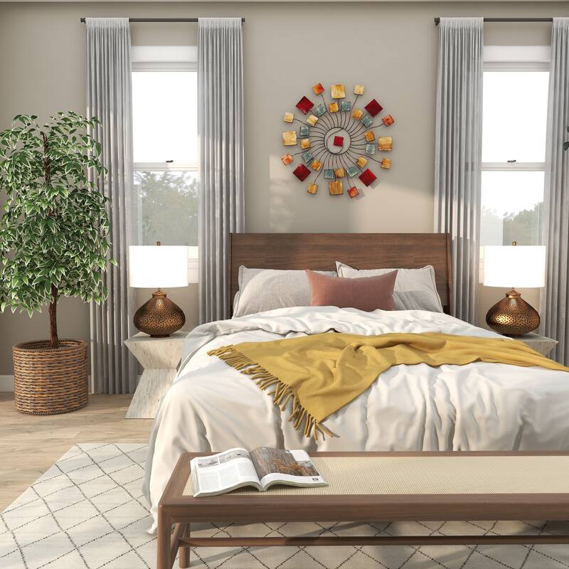 Multi Colored Metal Wire Sunburst Home Wall Decor with Square Shaped Accents