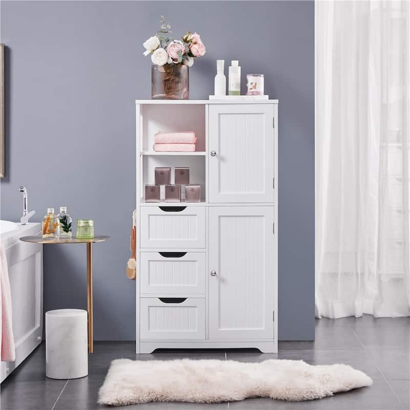 Yaheetech Bathroom Storage Cabinet With Open Compartments Freestanding Floor Cabinet, White - N/A - White