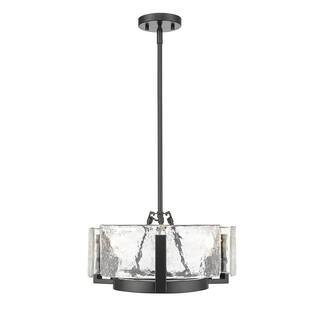 Aenon 3-Light Chandelier in Matte Black with Hammered Water Glass - 3 Light Chandelier
