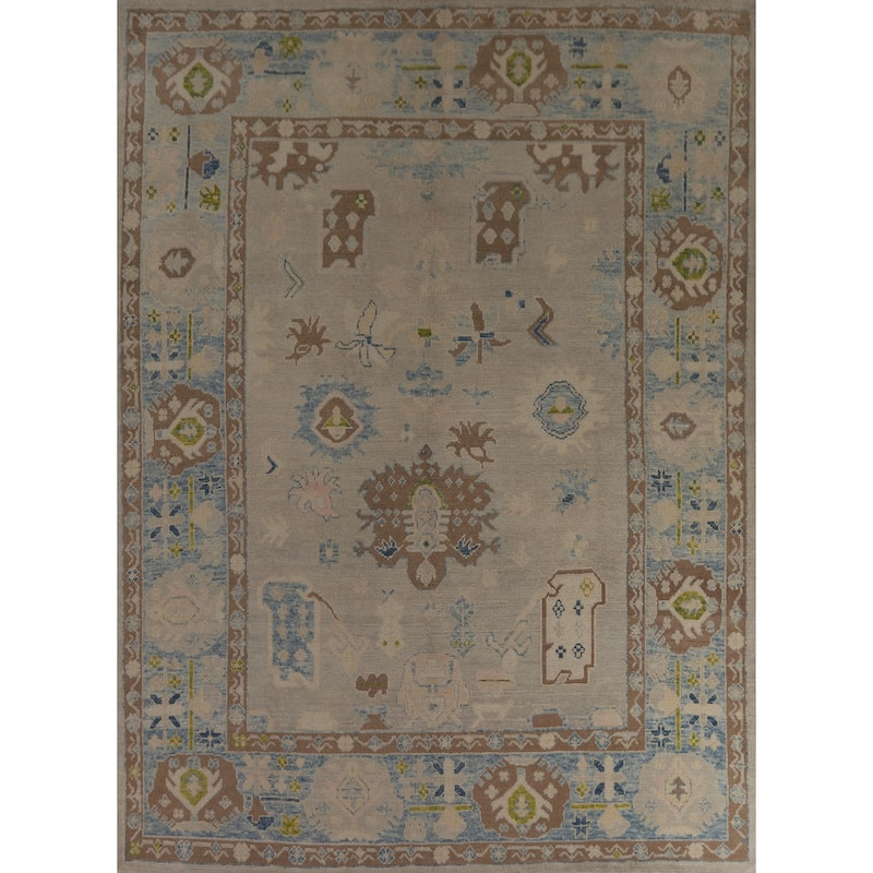 Hand Knotted Oriental 100% Wool Carpet Transitional All-Over Beige & Ivories Oushak Area Rug - 10' 6'' X 8' 4''