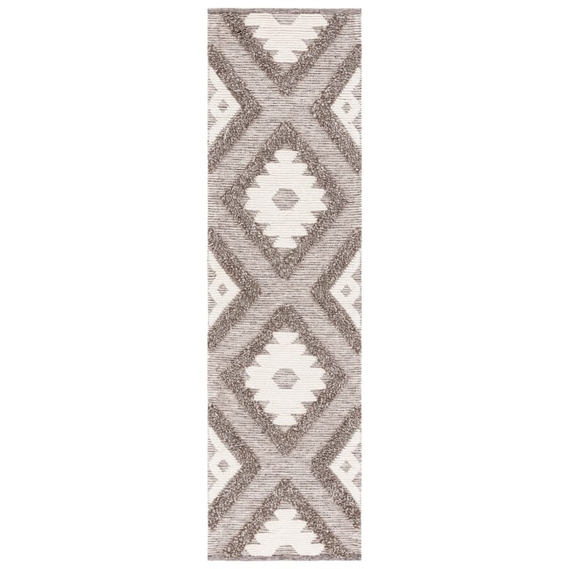 SAFAVIEH Handmade Natura Aladina Rustic Diamond Trellis Wool Rug - 2'3" x 8' Runner - Dark Grey/Ivory