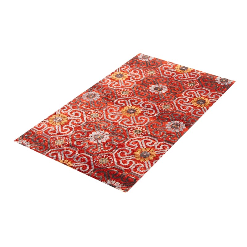 ECARPETGALLERY Hand-knotted Mystique Red Wool Rug - 3' 2" x 5' 1"