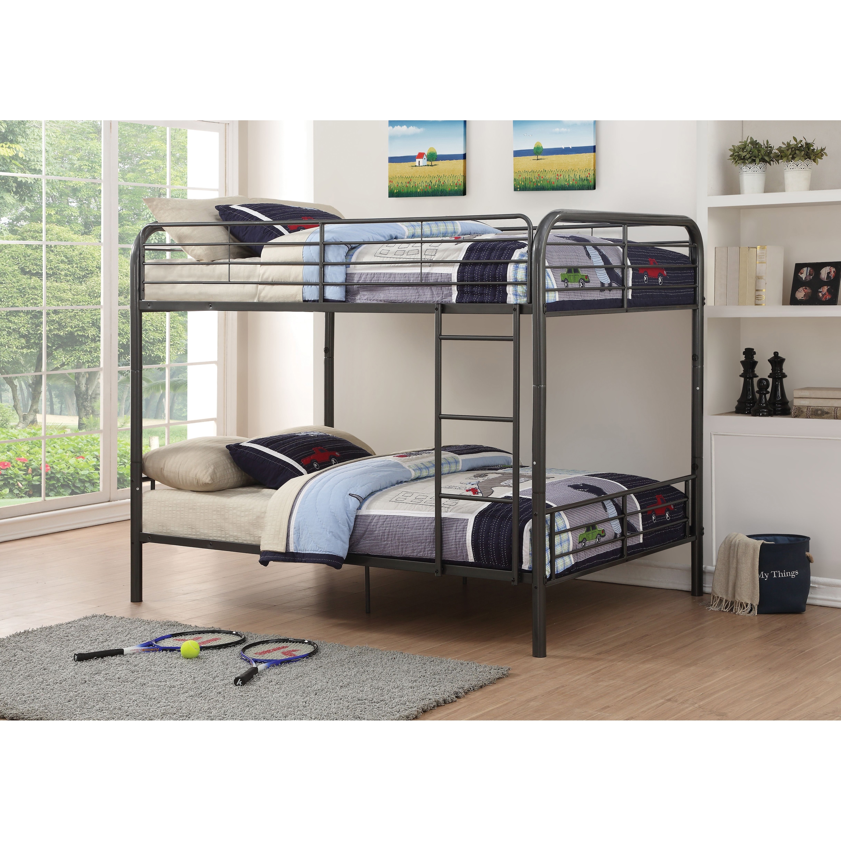 Full over Full Metal Bunk Bed w/ Reversible Ladder