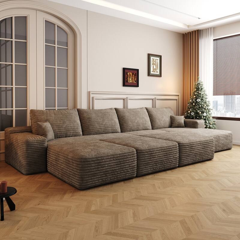 135" 6-Seater Modular Cloud Sofa Bed, Apartment Sectional, Easy Setup - Camel+Right