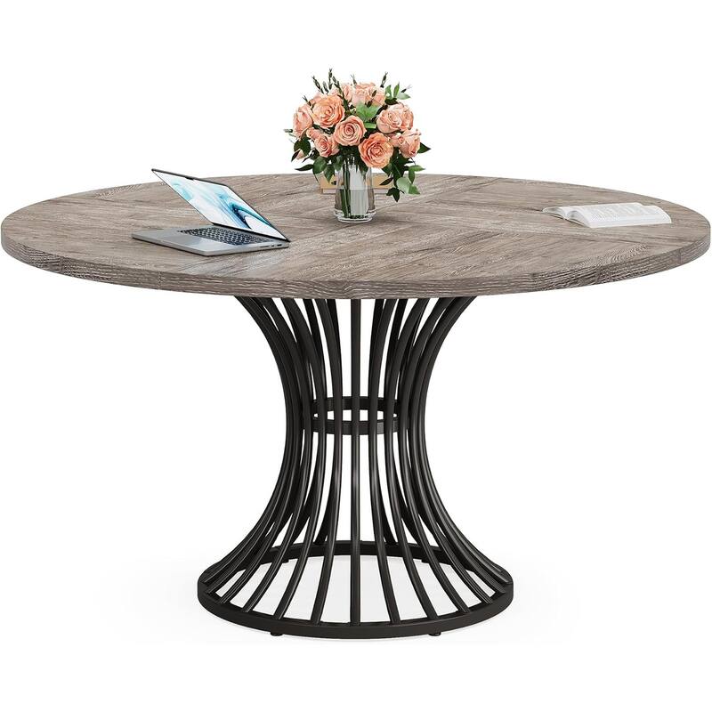Wood and Metal Round Dining Table for 4 to 6 People - 46.85” x 46.85” x 29.92” - Grey