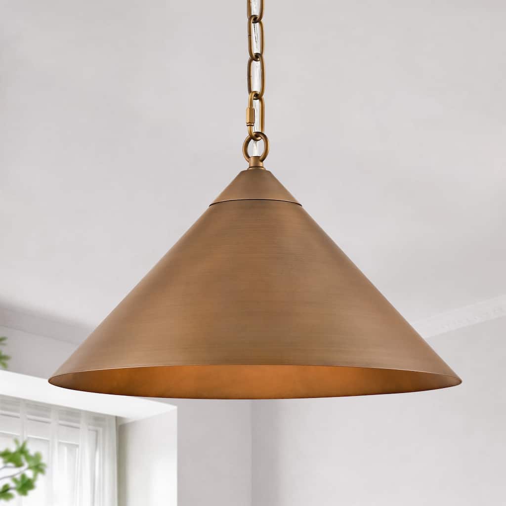 1-Light Gold Cone Pendant Light 15.8inch Metal Hanging Lighting
