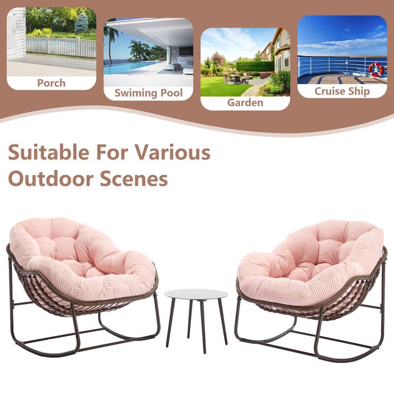Outdoor Rattan Rocker Recliner Chair With Polyester Padded Cushion （set of 2）