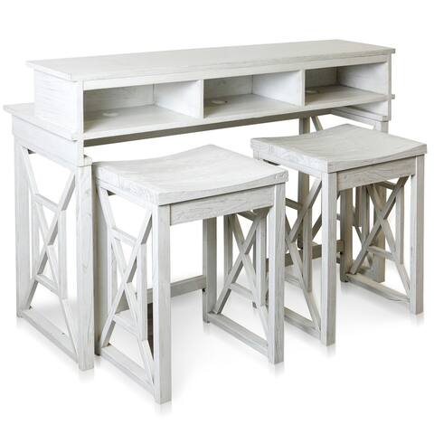 Jasper Farmhouse - Console And Nested Bar Stools Set - White Grain Finish - Mix Java Hardwood